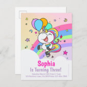 Cute Chibi Unicorn Birthday Aankondigingskaart (Voorkant / Achterkant)