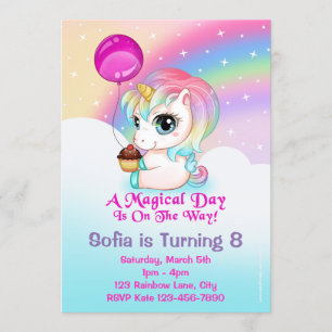 Cute Chibi Unicorn Birthday Party Kaart