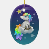 Cute Chibi Unicorn, Rainbow en Stars ornament (Voorkant)