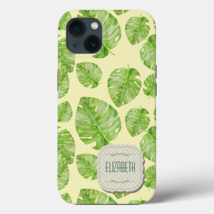 Cute Chic Banana Leaf Green White Name Yellow Case-Mate iPhone Case