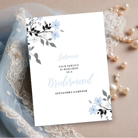 Cute Chic Blue Floral Bunch Wedding Bridesmaid Kaart