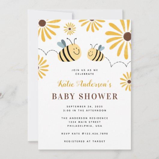 Cute Chic Bumblebee en Sunflower Baby shower Kaart (Voorkant)