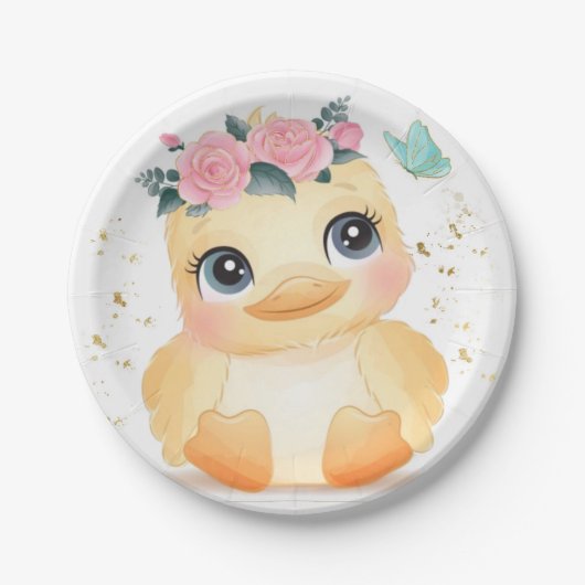 Cute Chic Ducking Pink Rose Gold Baby shower Papieren Bordje (Voorkant)