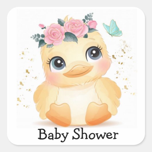 Cute Chic Ducking Pink Rose Gold Baby shower Vierkante Sticker (Voorkant)