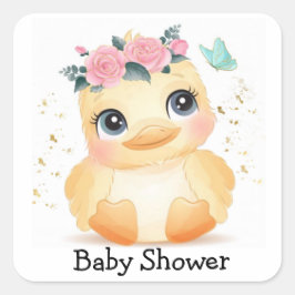 Cute Chic Ducking Pink Rose Gold Baby shower Vierkante Sticker