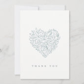 Cute Chic Elegant Minimal Dusky Blue Floral Heart Bedankkaart (Voorkant)