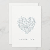 Cute Chic Elegant Minimal Dusky Blue Floral Heart Bedankkaart (Voorkant / Achterkant)