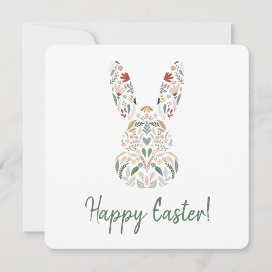 Cute Chic Floral Bunny Happy Easter Greeting Feestdagenkaart (Voorkant)