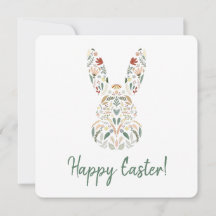 Cute Chic Floral Bunny Happy Easter Greeting