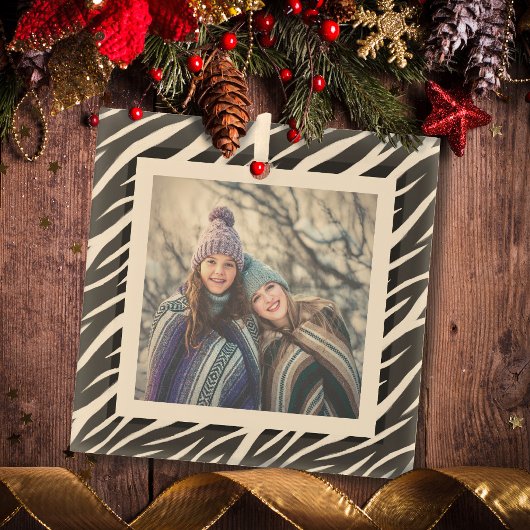 Cute Chic Foto Zwart Witte Zebra Kerstmis Op Maat Glas Ornament