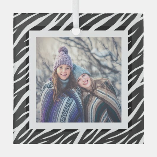 Cute Chic Foto Zwart Witte Zebra Kerstmis Op Maat Glas Ornament (Voorkant)