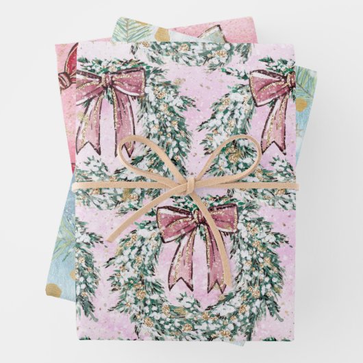 Cute Chic Kerstmis Wrearies and Bows Inpakpapier Vel (In situ)