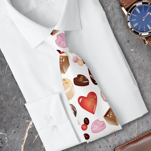 Cute Chic Kleurrijke Chocolade Snoep Hart Patroon Stropdas