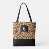 Cute Chic Leopard Animal Print Brown Black Initiaa Tote Bag (Achterkant)