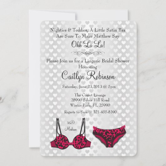 Cute Chic Lingerie Bra Bridal Shower Invitation Kaart (Voorkant)