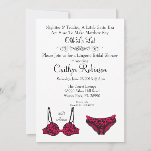 Cute Chic Lingerie Bra Bridal Shower Invitation Kaart (Voorkant)