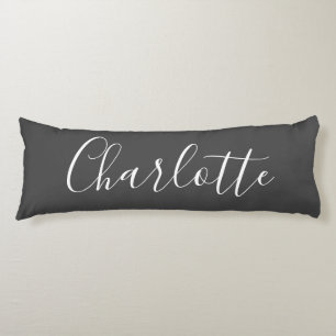 Cute Chic Minimalist Calligraphy Name Black White Lichaamskussen