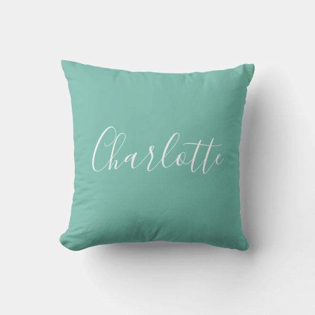 Cute Chic Minimalist Calligraphy Name Mint Blauwgr Kussen (Voorkant)