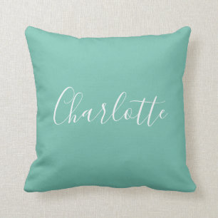 Cute Chic Minimalist Calligraphy Name Mint Blauwgr Kussen