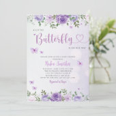 Cute Chic Paars Floral Butterfly Girl Baby shower Kaart (Staand voorkant)