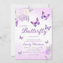 Cute Chic Paars Floral Butterfly Girl Baby shower