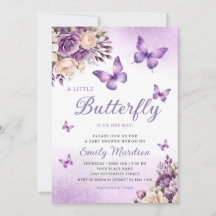 Cute Chic Paars Floral Butterfly Girl Baby shower