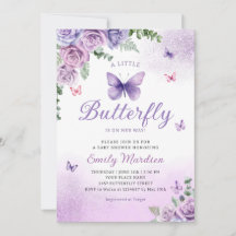 Cute Chic Paars Floral Butterfly Girl Baby shower