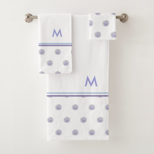 Cute Chic Pattern Flower Lavender Polka Dot Blue Bad Handdoek (Insitu)