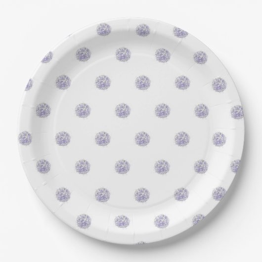 Cute Chic Pattern Flower Lavender Polka Dot Blue Papieren Bordje (Voorkant)