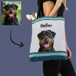 Cute Chic Persoonlijke Foto van Hond Groen Blauw Tote Bag
