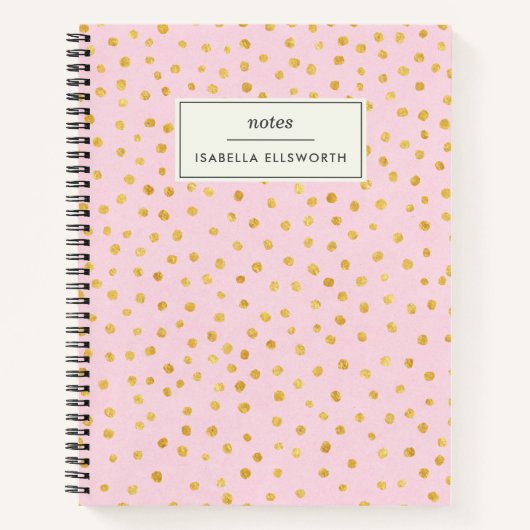 Cute Chic Pink Gold Polka Dot gepersonaliseerd Notitieboek (Voorkant)