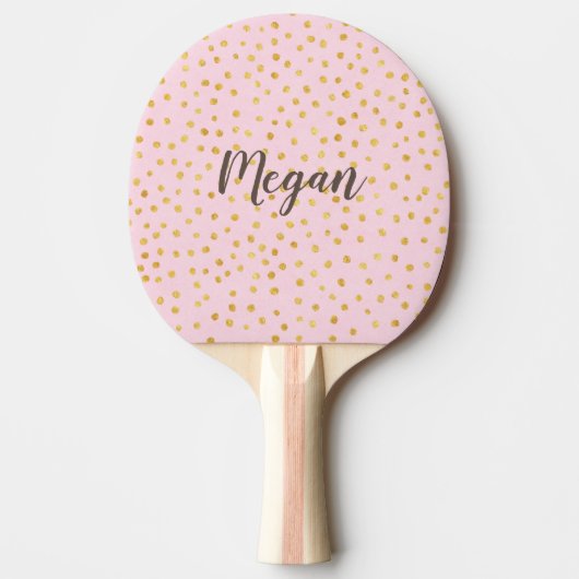 Cute Chic Pink Gold Polka Dot Pattern Persoonlijk Tafeltennisbatje (Voorkant)