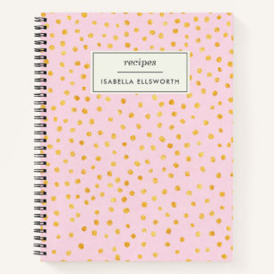 Cute Chic Pink Gold Polka Dot Personalised Recipe Notitieboek