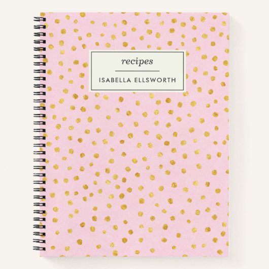 Cute Chic Pink Gold Polka Dot Personalised Recipe Notitieboek (Voorkant)