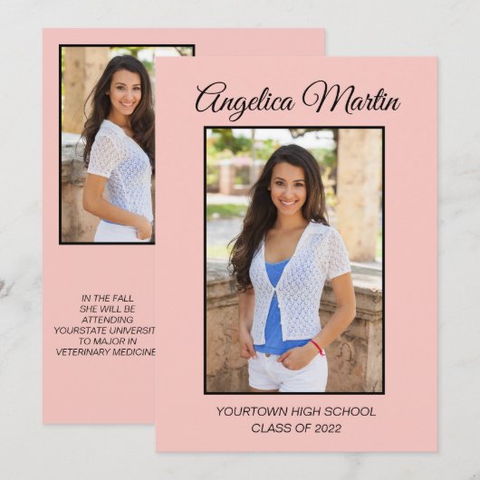 Cute Chic Roze Afstuderen 3 Foto Klas 2022 (Voorkant / Achterkant)