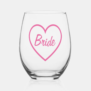 Cute Chic Roze Bruid Schuingeschreven Lettertype H Wijnglas Zonder Voet