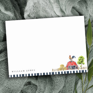 Cute Chic Rustic Red Barn Rooster Boerderij Waterv Notitiekaartje