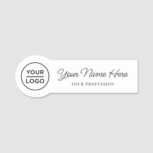Cute Chic Script Personeelskaart Ronde Logo Naamba Naamplaatje (Voorkant)