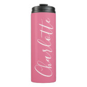 Cute Chic Script Typografie Naam Helder Roze Thermosbeker (Voorkant)