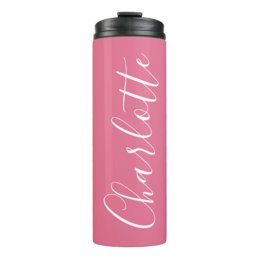Cute Chic Script Typografie Naam Helder Roze Thermosbeker (Voorkant)