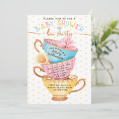 Cute  Chic Tea Party Baby shower Invitation Kaart (Staand voorkant)