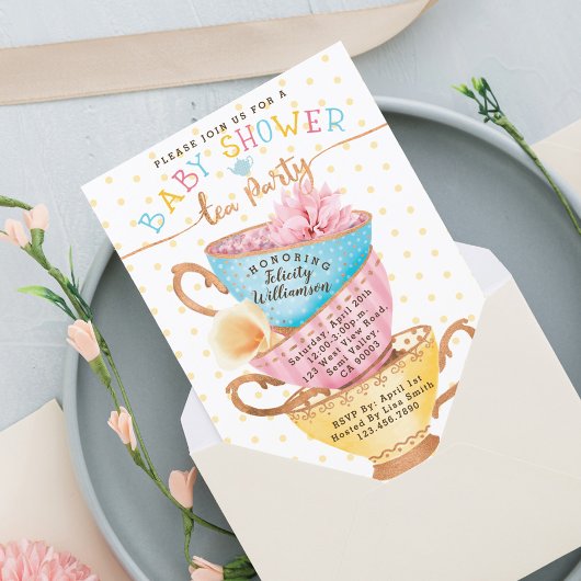 Cute  Chic Tea Party Baby shower Invitation Kaart