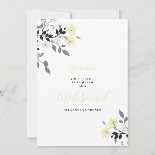 Cute Chic Yellow Floral Bunch Wedding Bridesmaid Kaart (Voorkant)