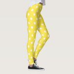 Cute Chic Yellow White Polka Dots Pattern Mode Leggings<br><div class="desc">Aangepast, retro, cool, schattig, chic, stijlvol, trendy, adembenembaar, met de hand genaaid, witte poka stippen op geel patroon vrouwen die een sportgymzaal met leggings uitrusten, die zich uitstrekt tot je lichaam, die op alle juiste plaatsen knuffelt, na het wassen terugspringt, en die hun vorm niet verliest bij herhaalde draag. Maakt...</div>