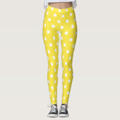 Cute Chic Yellow White Polka Dots Pattern Mode Leggings (Voorkant)