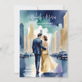 Cute Chicago Iconic Building Colorful Cityscape Save The Date (Voorkant)