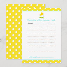 Cute Chick Advice List voor nieuw Baby shower Moms Kaart