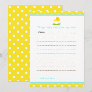 Cute Chick Advice List voor nieuw Baby shower Moms Kaart