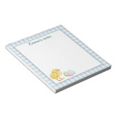 Cute Chick And Pastel Eggs On Blue Gingham Easter Notitieblok (Schuin)