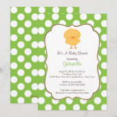 Cute Chick Baby shower Invitation Green Girl Boy Kaart (Voorkant / Achterkant)